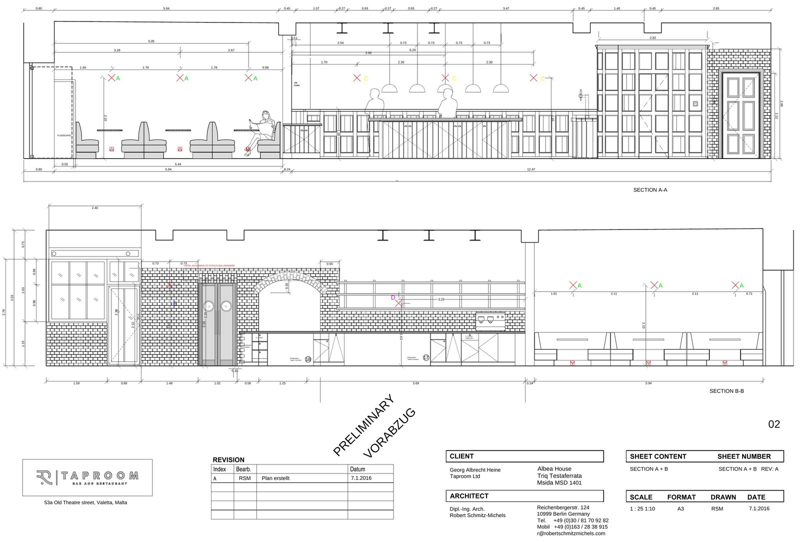 Architektenschnitt der Bar